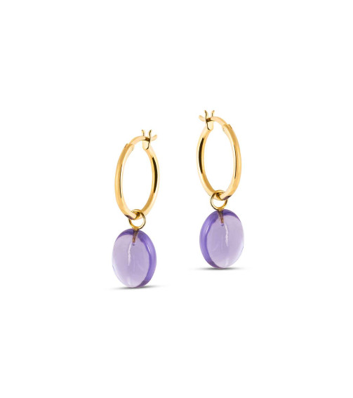 Eden Gold Hoop Earrings with Amethyst Charm Eden Gold Hoop Earrings with Amethyst Charm