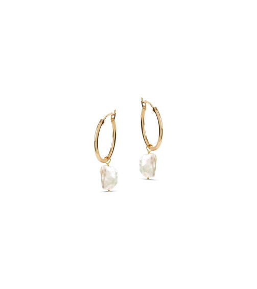 Venus Gold Hoop Earrings With Keshi Pearl Charm