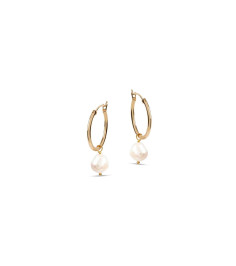 Venus Gold Hoop Earrings With White Pearl Charm